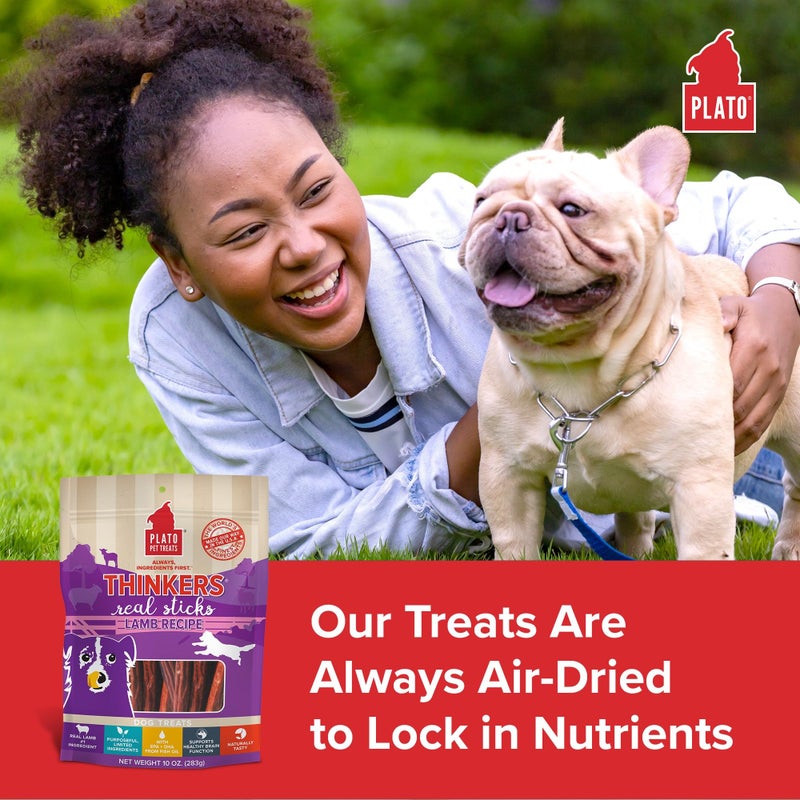 Plato Pet Treats Thinkers - Meat Sticks for Dogs - Limited Ingredient Treats with EPA and DHA to Support Skin, Coat, and Brain - Air-Dried - Lamb 10oz - Image 3